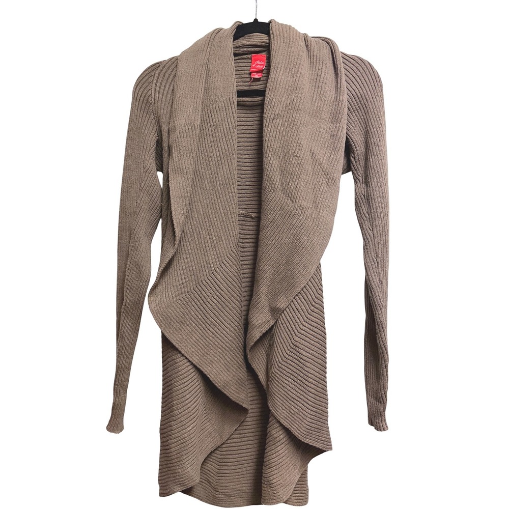 Italca of Italy Drape Front Ribbed Brown Cardigan Sweater Open Shawl Small